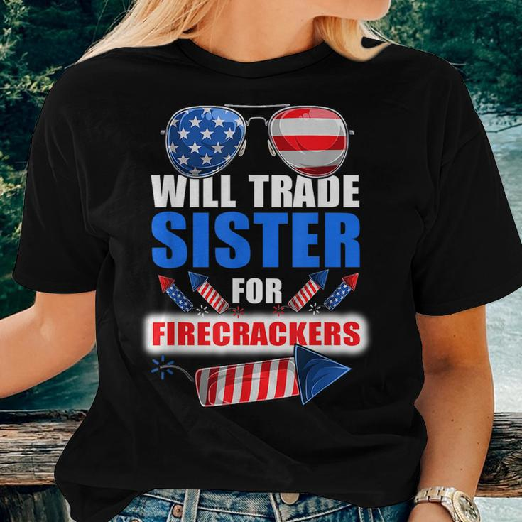 Funny Boys 4Th Of July Kids Trade Sister For Firecrackers Women Crewneck Short T-shirt Gifts for Her