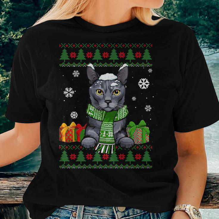 Cat Lovers Korat Cat Santa Hat Ugly Christmas Sweater Women T-shirt Gifts for Her