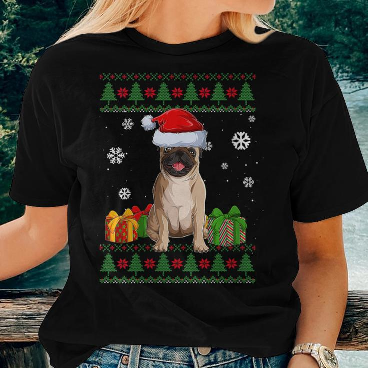 Dog Lovers Pug Santa Hat Ugly Christmas Sweater Women T-shirt Gifts for Her