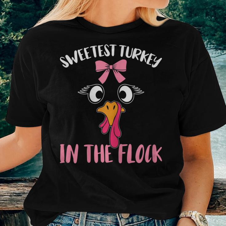 Girls Sweetest Turkey In The Flock Thanksgiving Women T-shirt Gifts for Her