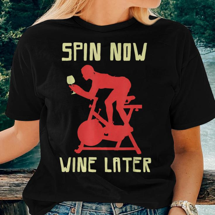 Spinning ClassSpin Now Wine Later Women T-shirt Gifts for Her