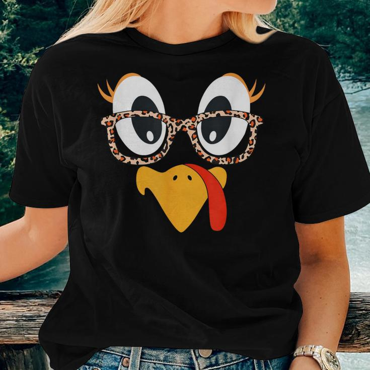 Thanksgiving Turkey Face Leopard Print Glasses Women Women T-shirt Gifts for Her