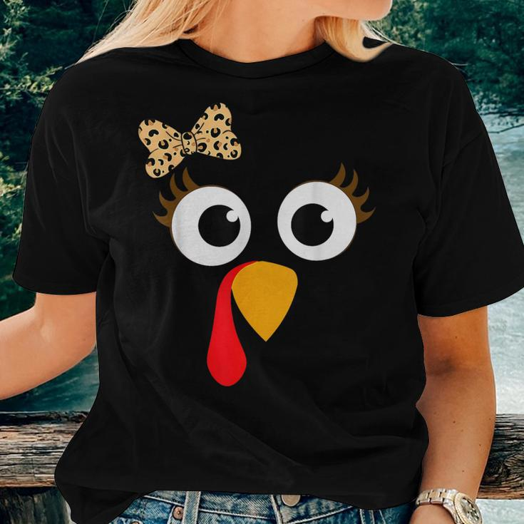 Turkey Face Girl Leopard Bow Thanksgiving Costume Women T-shirt Gifts for Her