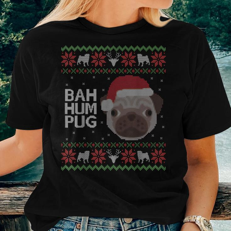 Ugly Sweater Christmas Bah Hum Pug Dog Women T-shirt Gifts for Her