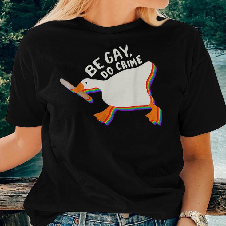 Be Gay Do Crime Rainbow Flag Lgbtq Meme Goose Women T-shirt | Mazezy
