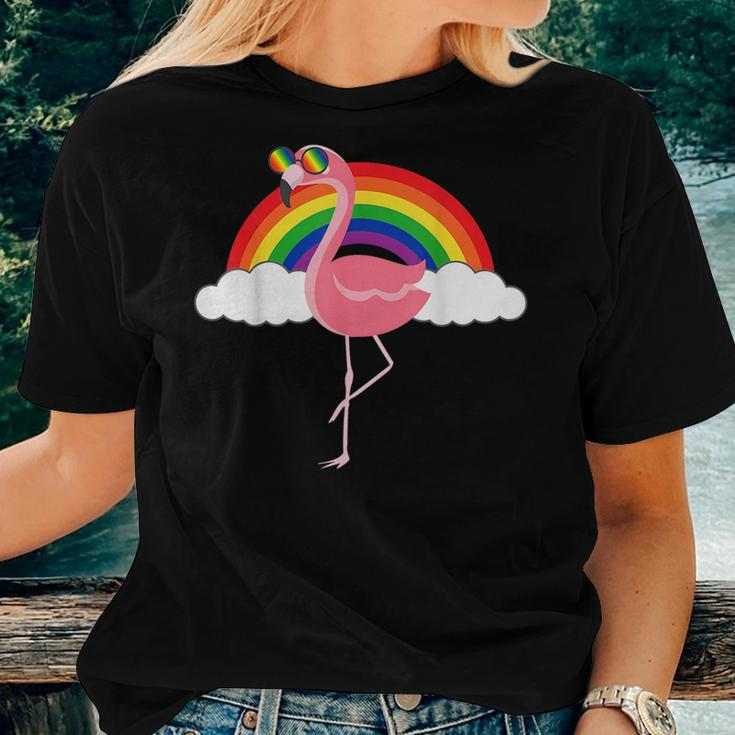 Gay Flamingo Rainbow Pride Flag Lgbtq Cool Lgbt Ally Women T-shirt Crewneck Gifts for Her