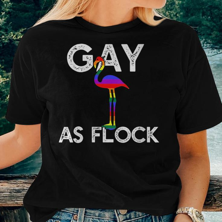 Gay As Flock Af Lgbt Rainbow Flag Pride Flamingo Meme Women T-shirt Gifts for Her