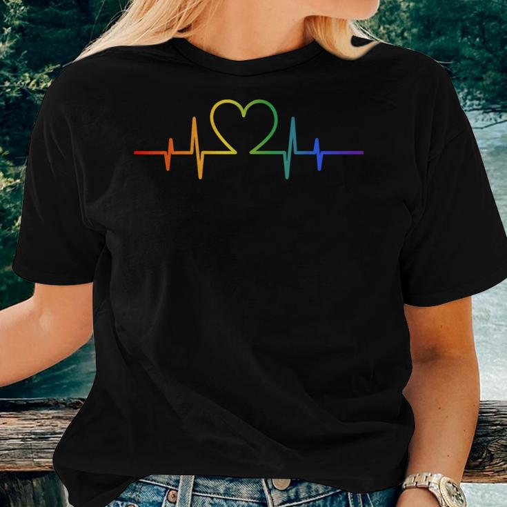 Gay Heartbeat Lgbt Pride Rainbow Flag Lgbtq Cool Les Ally Women T-shirt Gifts for Her