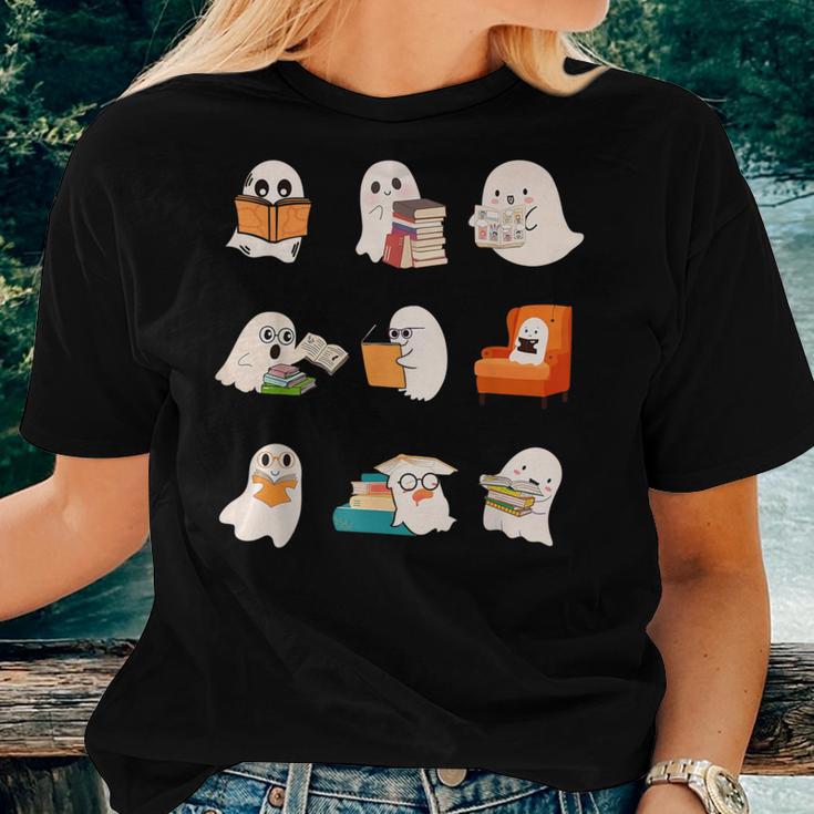 Ghost Reading Book Cute Teacher Halloween Ghost Book Lover Women T-shirt Gifts for Her