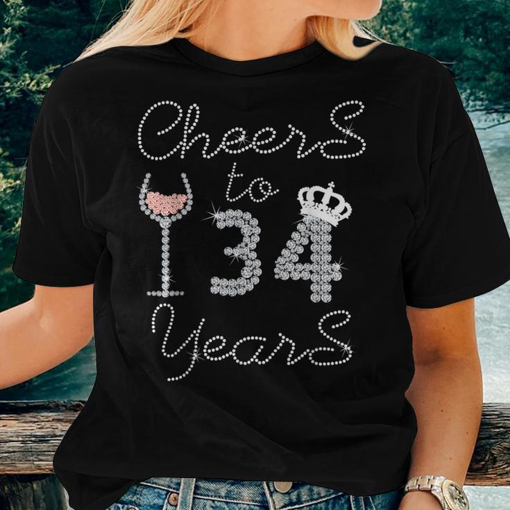 Girl Queen Drink Wine Cheers To 34 Years Old Happy Birthday Women T-shirt Gifts for Her