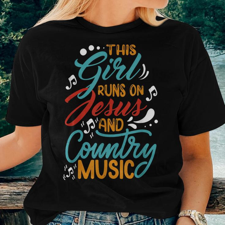 This Girl Runs On Jesus And Country Music Hat Cowgirl Guitar Women T-shirt Casual Daily Basic Unisex Tee Gifts for Her