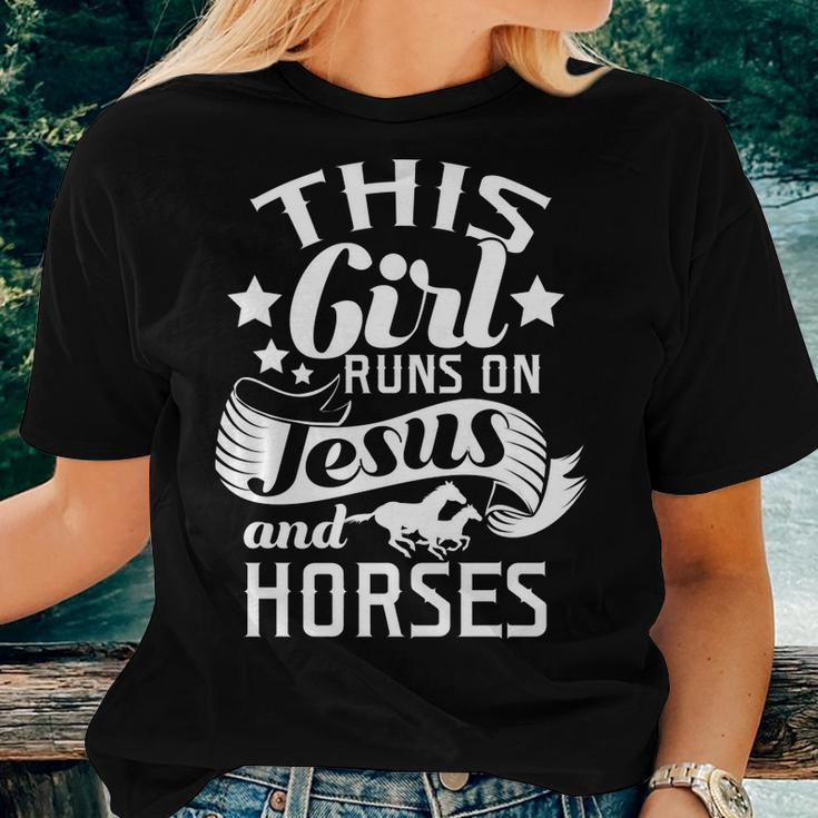 This Girl Runs On Jesus Horses Cowgirl Horse RidingWomen T-shirt Gifts for Her