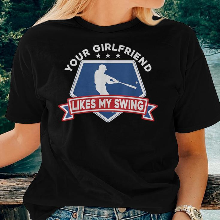 Girlfriend Likes My Swing Baseball Inappropriate Quote Women T-shirt Gifts for Her