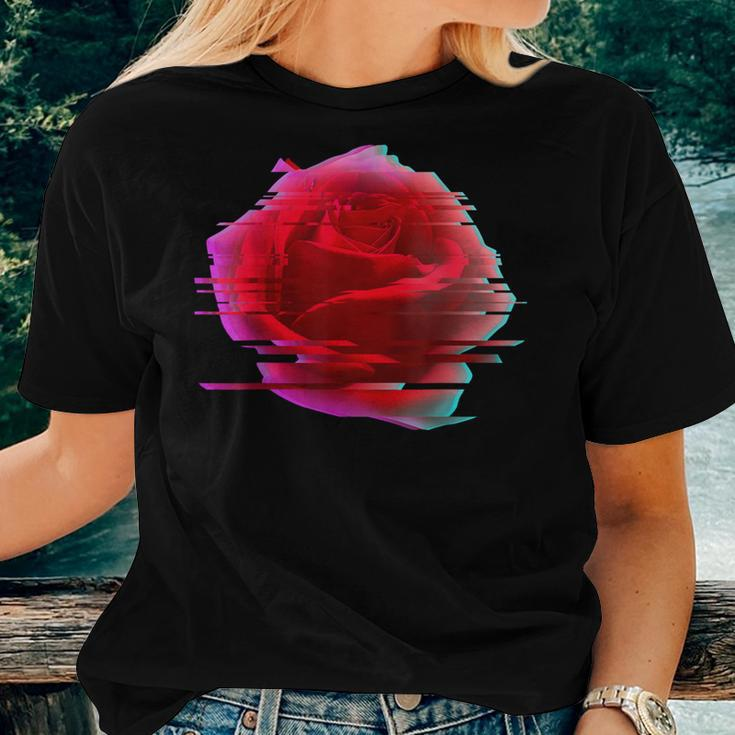 Glitch Rose Vaporwave Aesthetic Trippy Floral Psychedelic Women T-shirt Gifts for Her