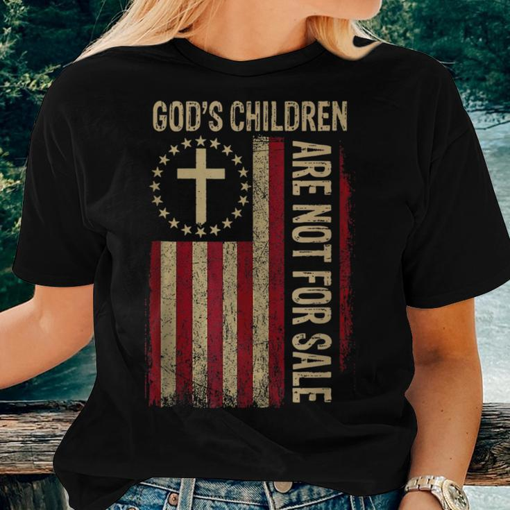 Gods Children Are Not For Sale American Flag Funny Women T-shirt Short Sleeve Graphic Gifts for Her