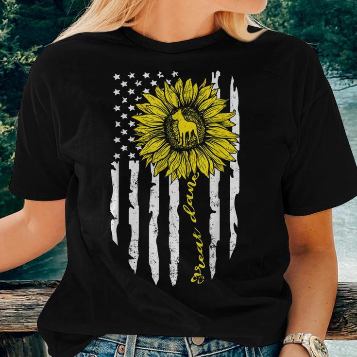 Great Dane Dog American Flag And Sunflower Women T-shirt Gifts for Her