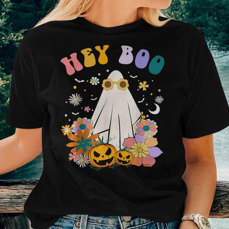 Groovy Hey Boo Cute Ghost Pumpkin Halloween Girls Women T-shirt Gifts for Her