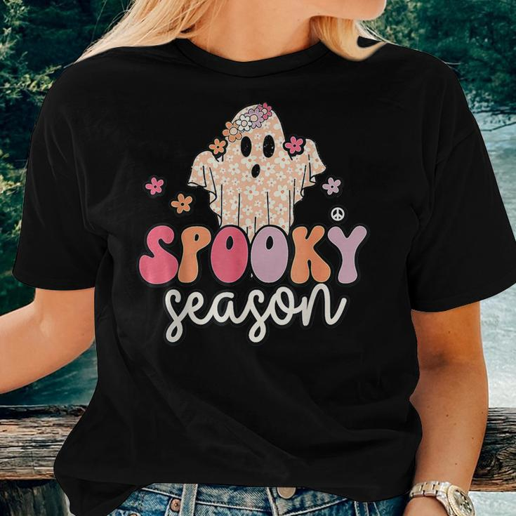 Groovy Spooky Season Cute Ghost Flower Halloween Women T-shirt Gifts for Her