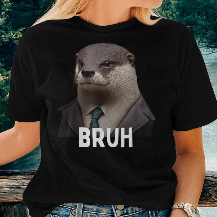 Grumpy Otter In Suit Says Bruh Sarcastic Monday Hater Women T-shirt Gifts for Her
