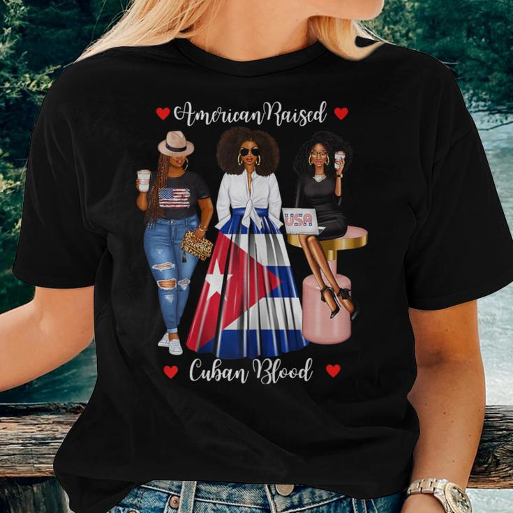 Half American Half Cuban Black Cuba Flag Usa Afro Women T-shirt Gifts for Her