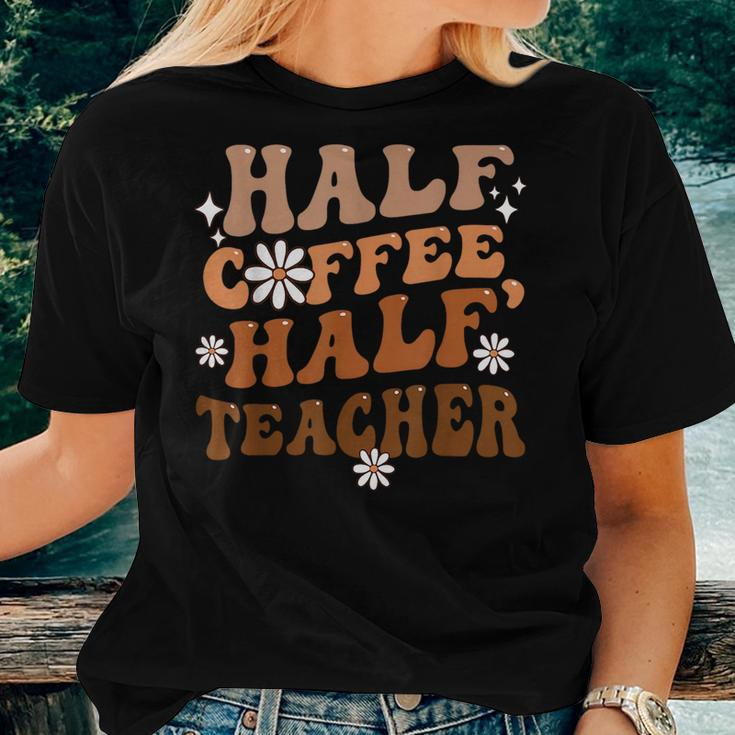 Half Coffee Half Teacher Inspirational Quotes For Teachers Women T-shirt Crewneck Short Sleeve Graphic Gifts for Her