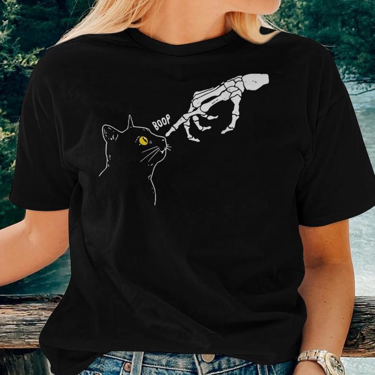 Halloween Black Cat Costume Skeleton Hand Boop Women T-shirt Gifts for Her