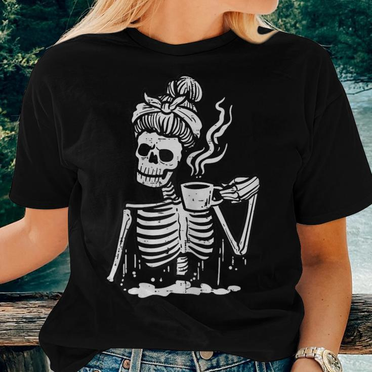 Halloween Skeleton Messy Bun Coffee Costume Mom Women T-shirt Gifts for Her