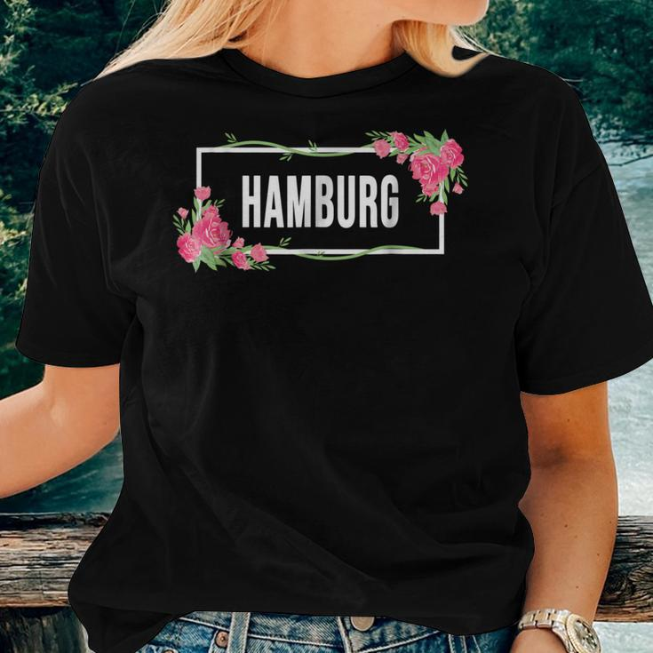 Hamburg Germany Floral Hibiscus Flower Women T-shirt Gifts for Her