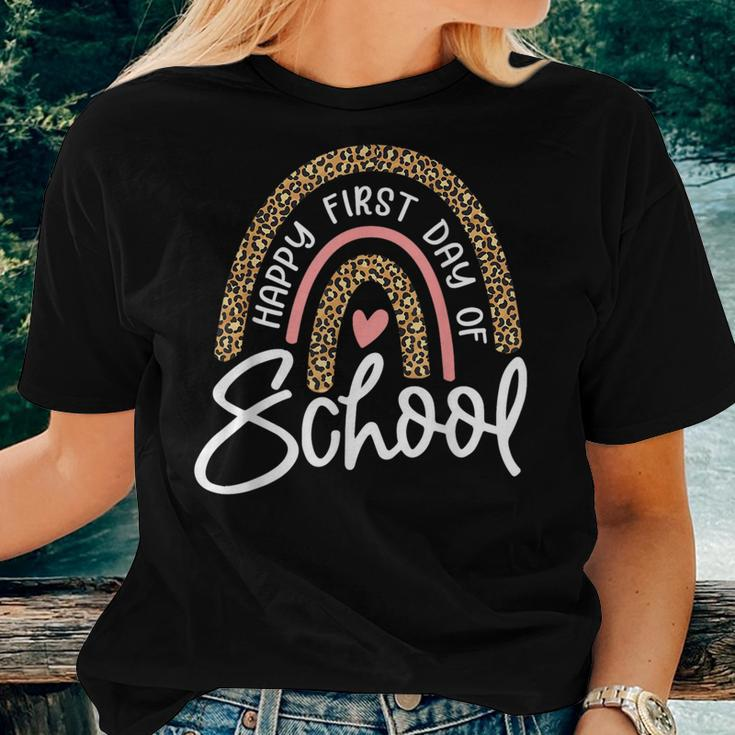 Happy First Day Of School Leopard Rainbow Back To School Women T-shirt Gifts for Her