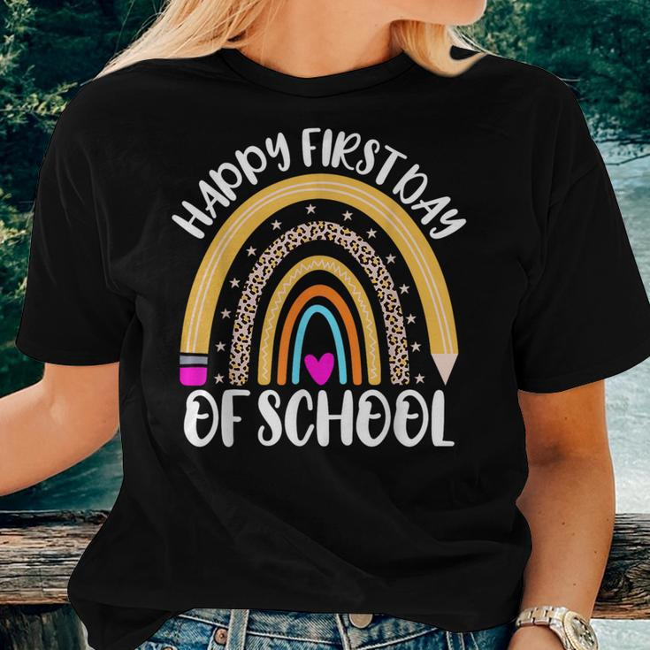 Happy First Day Of School Rainbow Leopard Teacher Student Women T-shirt Gifts for Her