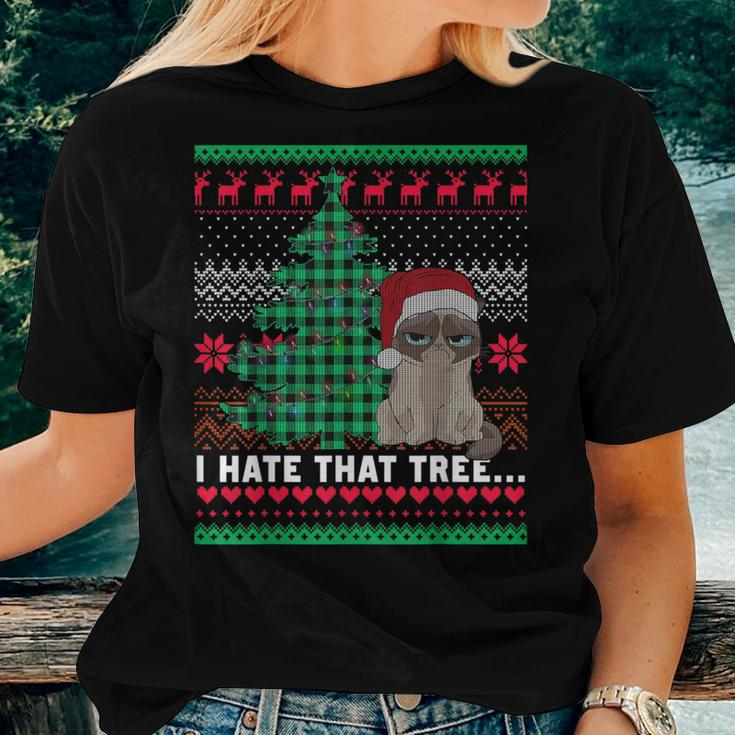 I Hate That Tree Cats Christmas Tree Ugly Xmas Sweater Women T-shirt Gifts for Her