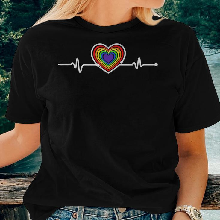 Heartbeat Pulse Lgbt Lgbtq Rainbow Gay Lesbian Pride Women T-shirt Crewneck Gifts for Her
