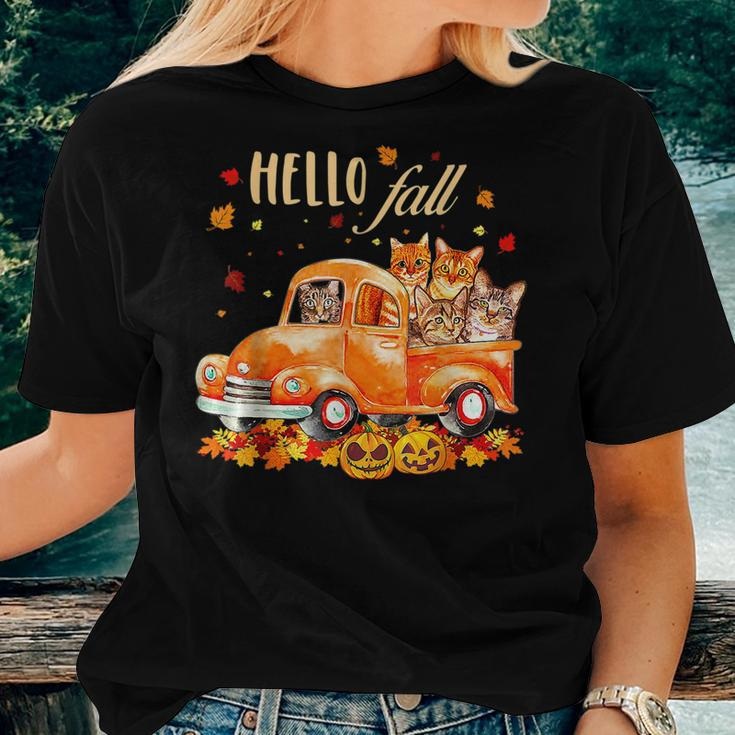 Hello Fall Cat Halloween Pumkin Halloween Women T-shirt Gifts for Her