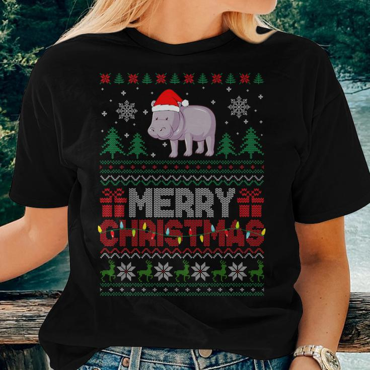 Hippo Merry Xmas Graphic For Ugly Christmas Sweater Women T-shirt Gifts for Her