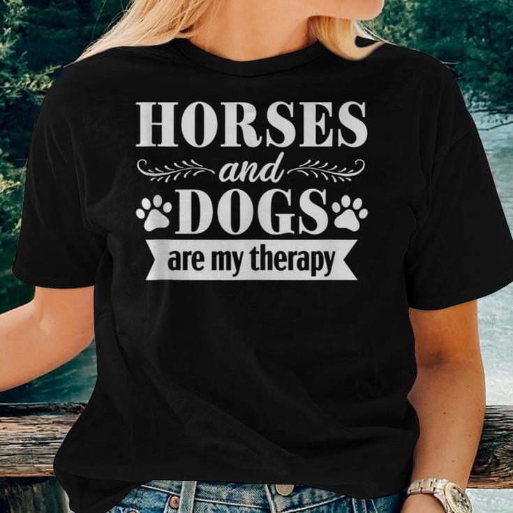 Horse And Dog Lover Rider Therapy Equestrian Dog Mom Women T-shirt Gifts for Her