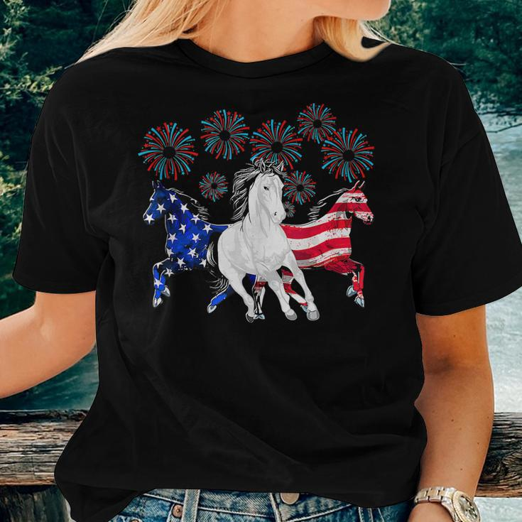 Horses Fireworks 4Th Of July Us Independence Day Women T-shirt Gifts for Her