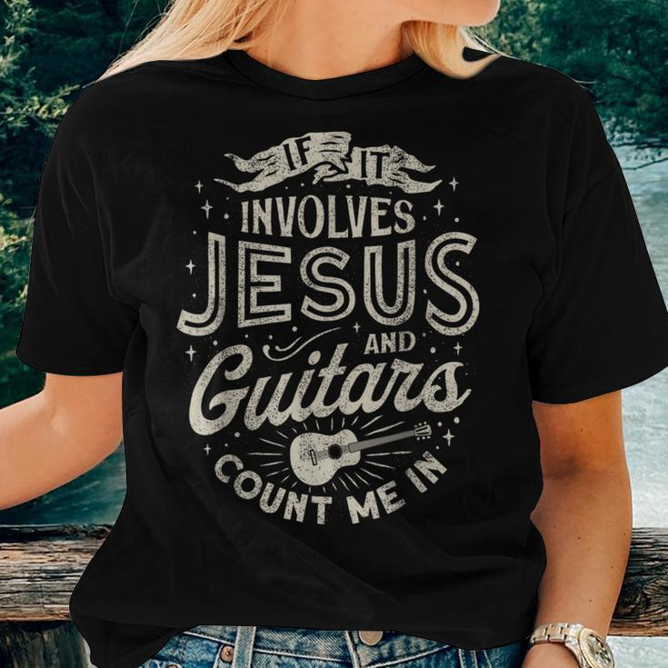 If It Involves Jesus And Guitars Guitarist Christian Music Women T-shirt Short Sleeve Graphic Gifts for Her