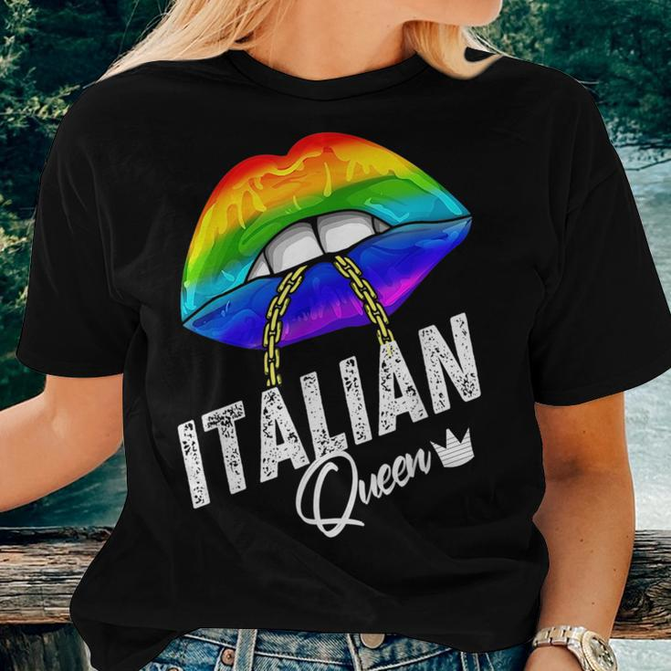 Italian Queen Lgbtq Gay Pride Flag Lips Rainbow Women T-shirt Crewneck Gifts for Her