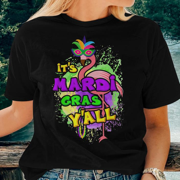 Its Mardi Gras Yall Flamingo With Beads Fat Tuesday Women T-shirt Gifts for Her