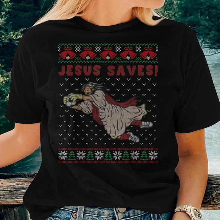 Jesus Saves Soccer Goal Keeper Ugly Christmas Sweater Women T-shirt Gifts for Her