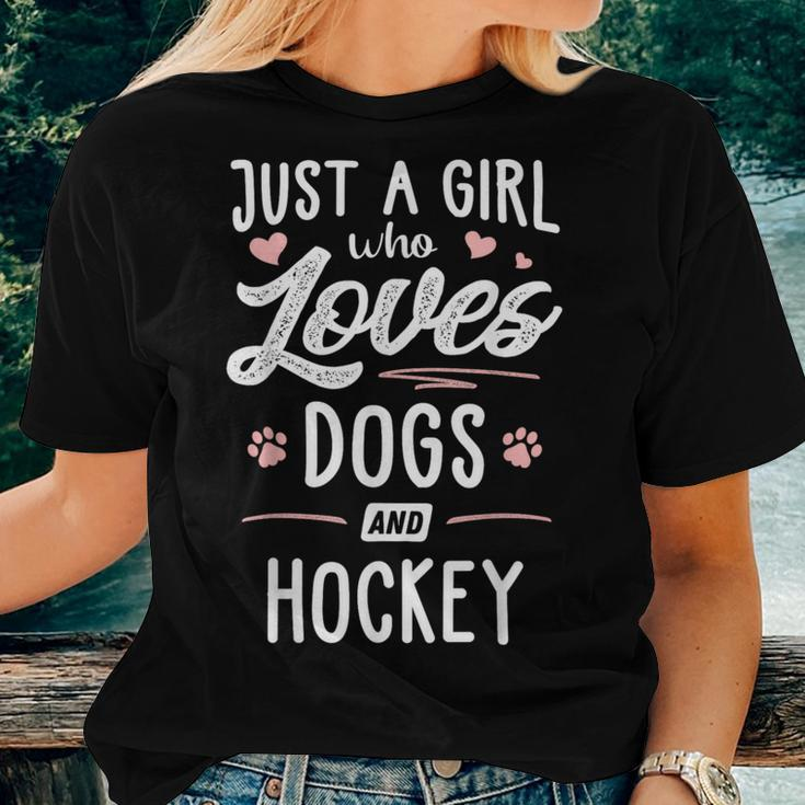 Just A Girl Who Loves Dogs And Hockey Dog Lover Women T-shirt Gifts for Her