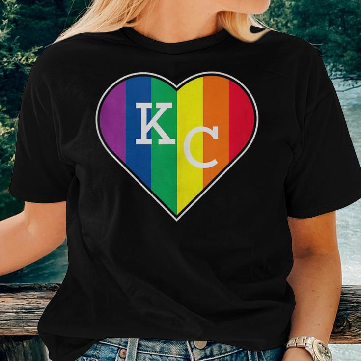 Kansas City Mo - Lbgtq Rainbow Kc Heart Gay Pride Month Women T-shirt Crewneck Gifts for Her