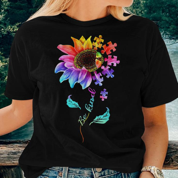 Be Kind Autism Awareness Women Girls Sunflower Puzzle Women T-shirt Gifts for Her