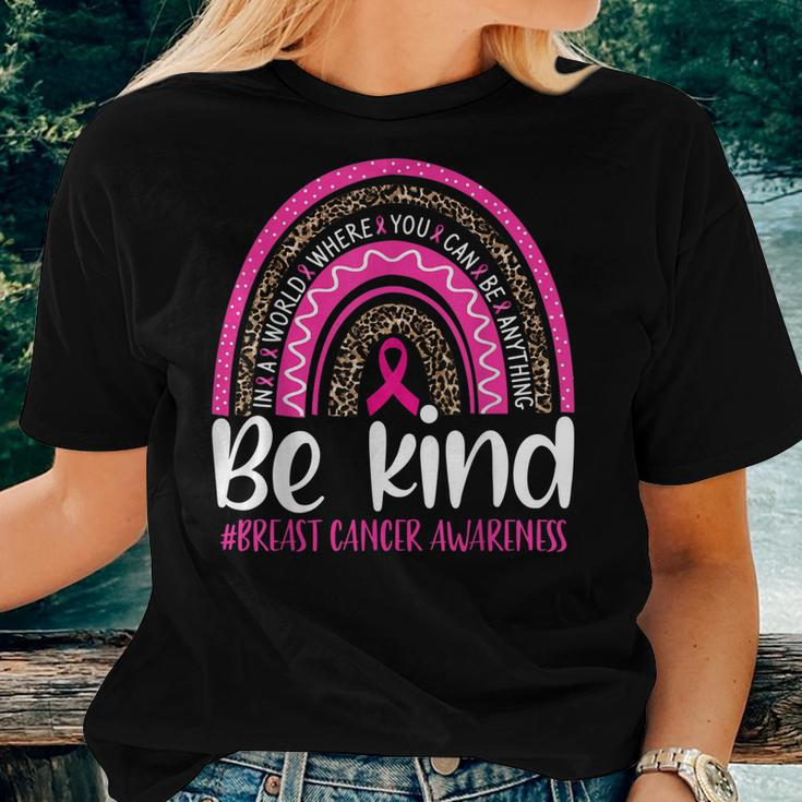 Be Kind Breast Cancer Awareness Leopard Rainbow Kindness Women T-shirt Gifts for Her