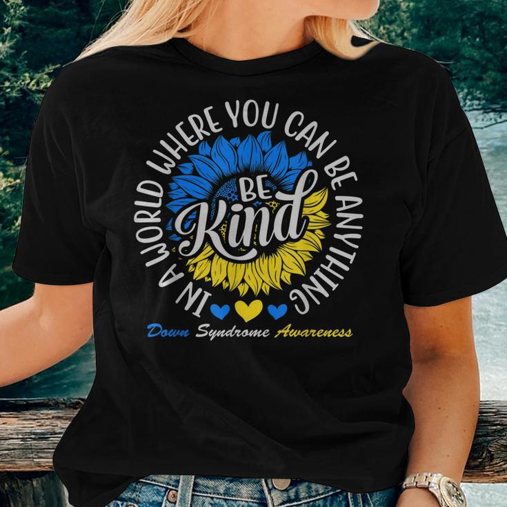 Be Kind Down Syndrome Awareness Ribbon Sunflower Kindness Women T-shirt Gifts for Her