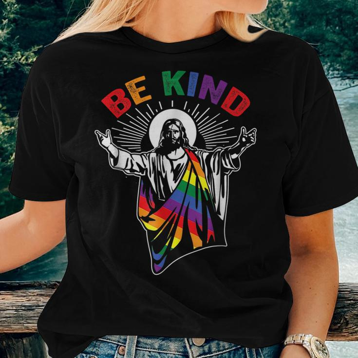 Be Kind Lgbt Gay Pride Jesus Rainbow Flag Christian Short Women T-shirt Crewneck Gifts for Her