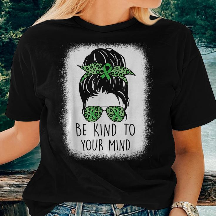 Be Kind To Your Mind Leopard Messy Bun Mental Health Matters Women T-shirt Gifts for Her