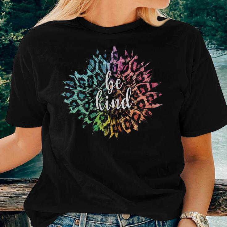 Be Kind Multi Colored Leopard Sunflower For Women And Girls Women T-shirt Gifts for Her