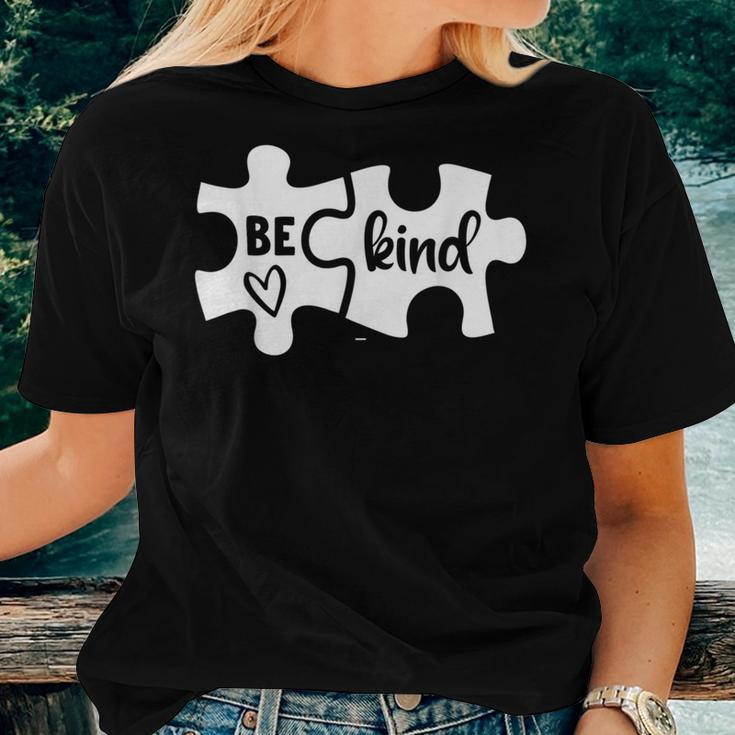 Be Kind Puzzle Pieces Kindness Autism Awareness Month Women T-shirt Gifts for Her