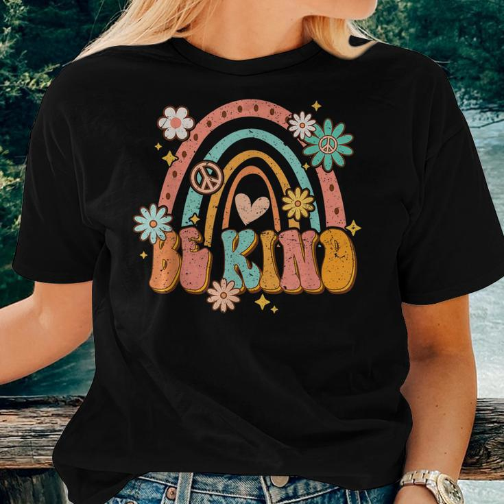 Be Kind Retro Rainbow Peace Sign Love Hippie Flowers 60S 70S Women T-shirt Gifts for Her